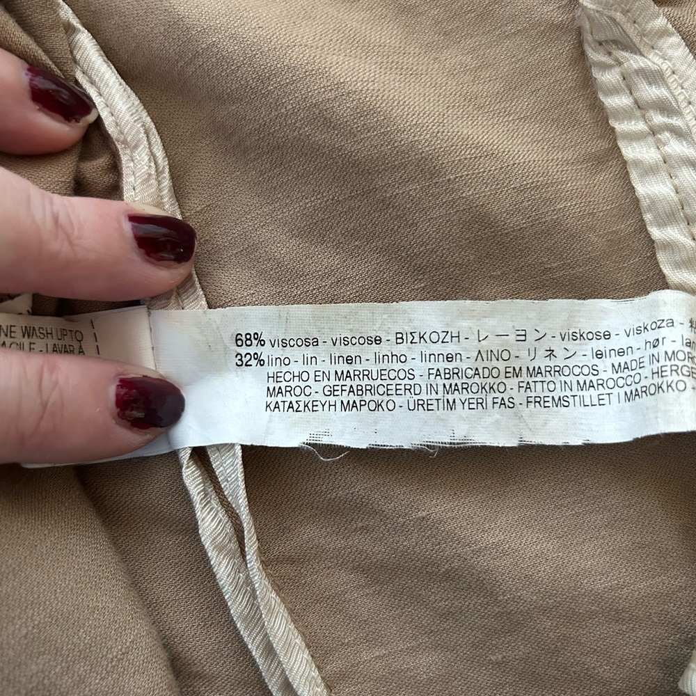 ZARA BASIC Collection Vest Open Drape Tan Asymmetrical Linen Blend Cardigan Sz S - Picture 4 of 4